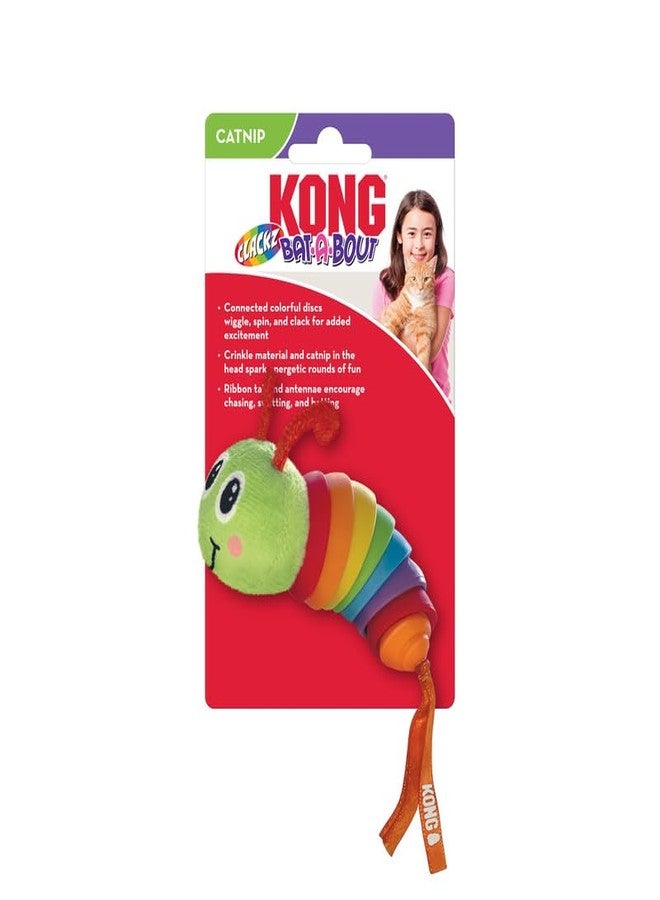 KONG Bat-A-Boutz Clackz Caterpillar with Colorful Ribbons - Crackle Cat Toy Filled with Catnip - Image 1
